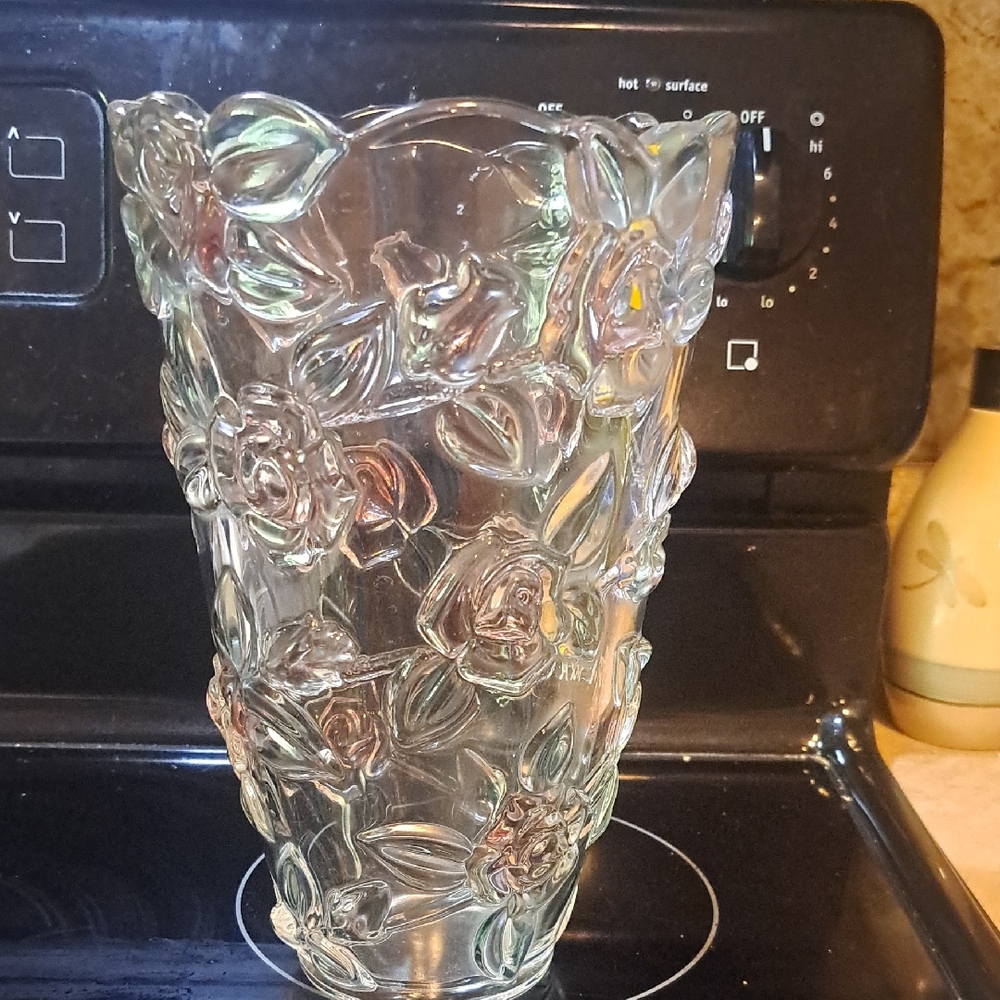 Source Unknown Embossed Floral Glass Vase